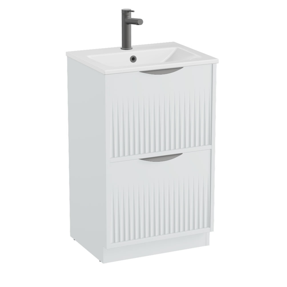 Vado Safari Fluted 500mm Arctic White Floorstanding Vanity Unit & Ceramic Basin